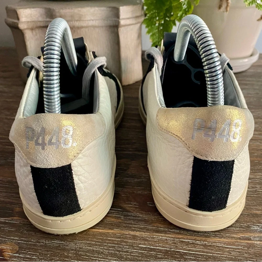 P448 John Delhisil Sneakers Lace Up Low Top Leather Shoes Women’s EU 37 /‎ US 7